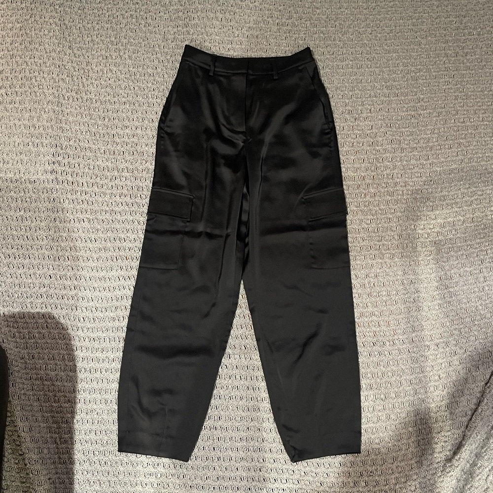 Nicole Miller Black Satin Cargo Pants
